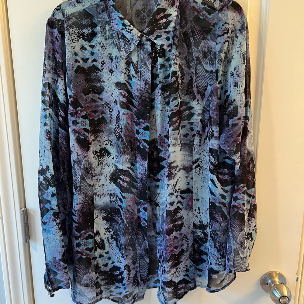 CAbi #609 Python Snake Blue Blouse, XL